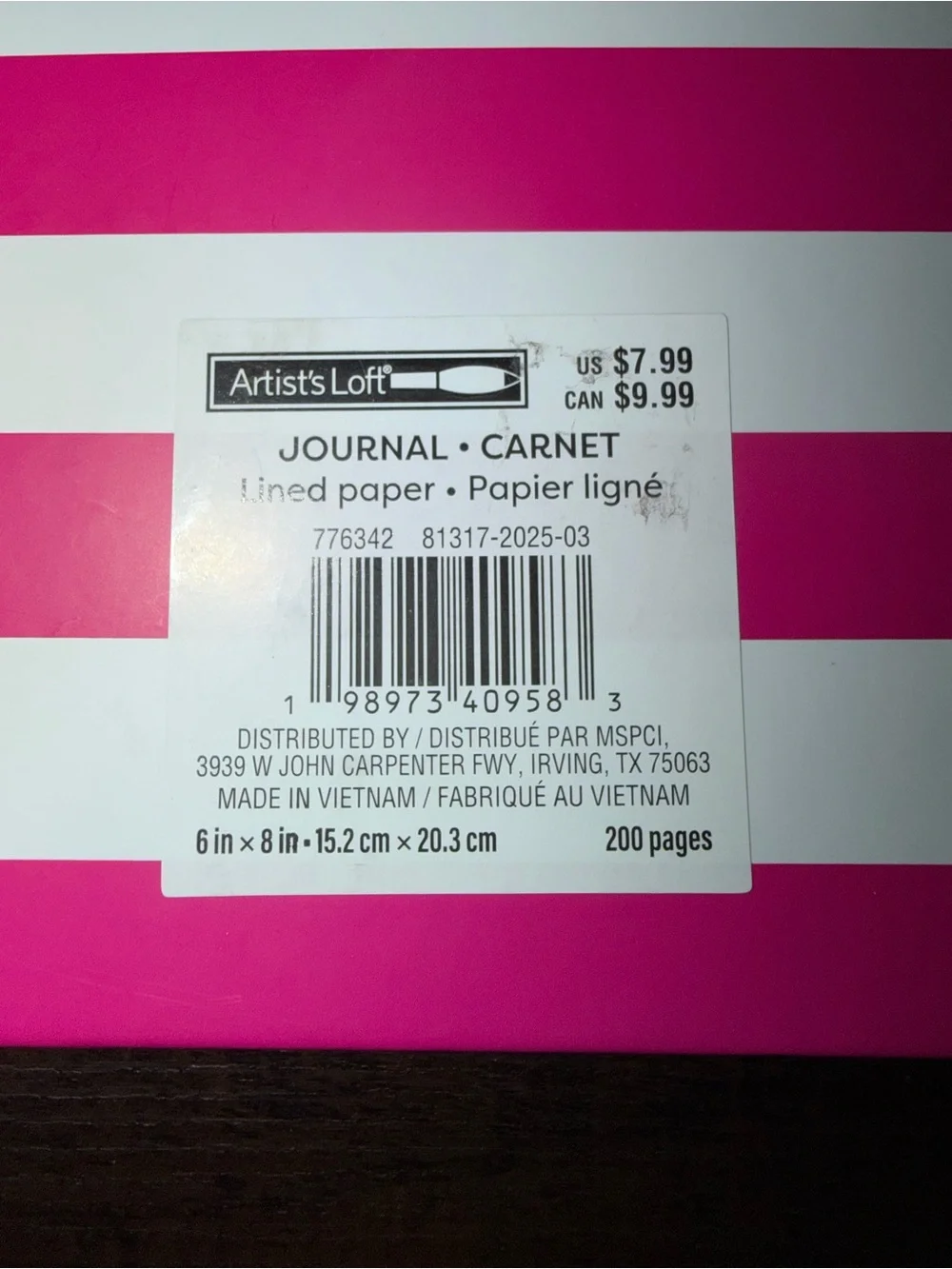 Noted Pink & White Striped Spiral Notebook with Elastic Closure